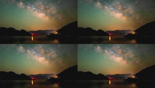山水间升起的春季银河高清在线视频素材下载