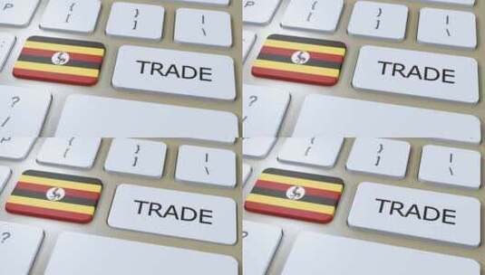 按钮3D动画上的乌干达国旗和贸易文本高清在线视频素材下载