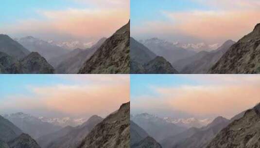 新疆帕米尔高原昆仑雪山日出航拍高清在线视频素材下载