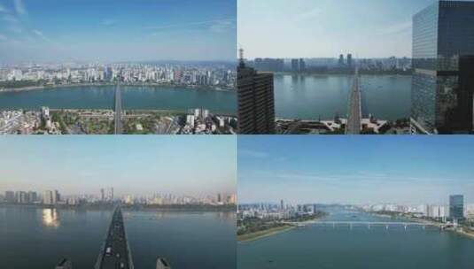 湖南株洲大桥交通航拍高清在线视频素材下载