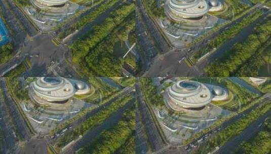上海天文馆车流航拍延时临港新城滴水湖高清在线视频素材下载