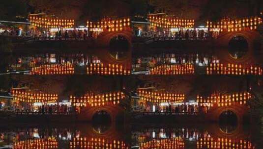成都锦里古街小桥和灯笼夜景高清在线视频素材下载
