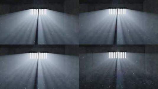 阳光透过冰冷阴暗的监狱窗户形成光斑高清在线视频素材下载