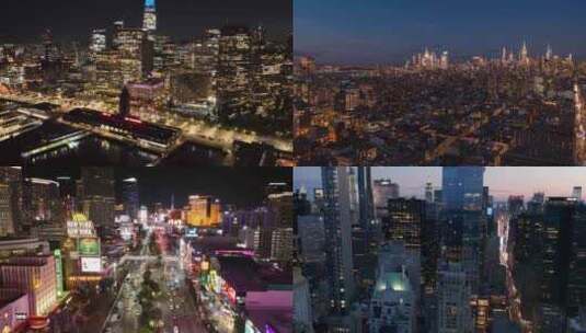 美国纽约拉斯维加斯城市夜景航拍高清在线视频素材下载