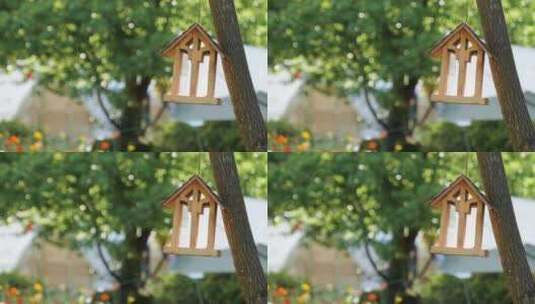 阳光下的木质灯笼鸟笼高清在线视频素材下载
