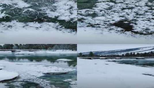 冰花雪景冬天河流山川桥梁自然景观手机摄影高清在线视频素材下载