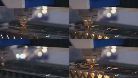 工业激光切割机对金属板进行切割特写高清在线视频素材下载