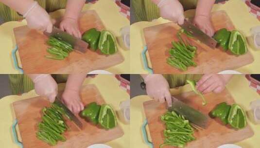 特写实拍美食做饭清洗柿子椒青椒切丝切菜高清在线视频素材下载