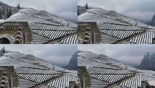 大自然寒潮冬天下雪的村庄田野航拍风景高清在线视频素材下载