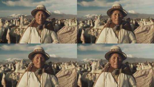 牧羊人，女人，羊驼，Sajama高清在线视频素材下载