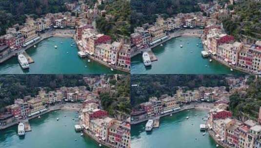 Portofino，山坡，村庄，海岸线高清在线视频素材下载