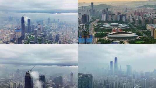 城市台风雨天航拍济南合集高清在线视频素材下载