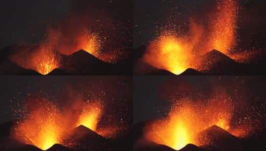 火山爆发火焰火花四射高温岩浆自然风景高清在线视频素材下载