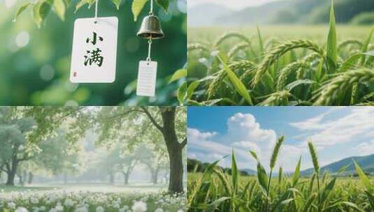 小满 小满节气 麦田 小麦 农作物 下雨高清在线视频素材下载