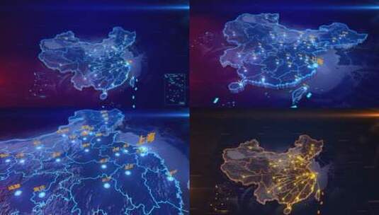 4K上海辐射全国地图科技地图AE模板高清AE视频素材下载