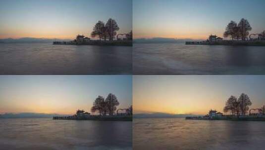 云南大理古城洱海龙龛码头海边日出延时摄影高清在线视频素材下载