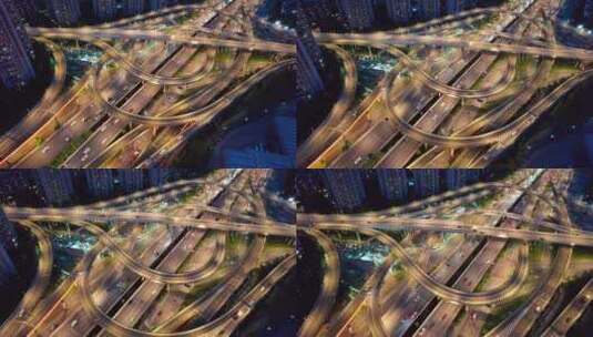 城市交通城市车流立交桥高架桥夜景航拍空镜高清在线视频素材下载