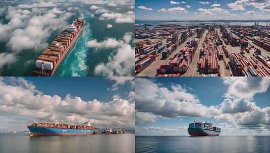 航拍货轮 货轮集装箱 港口运输高清在线视频素材下载