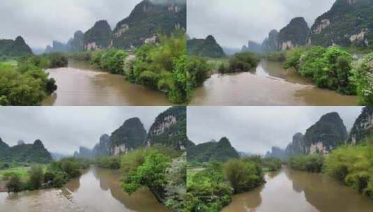 烟雨桂林 暴雨后遇龙河 开场片头 洪水高清在线视频素材下载