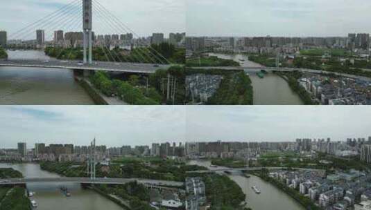 江苏无锡京杭大运河榕湖大桥航拍高清在线视频素材下载