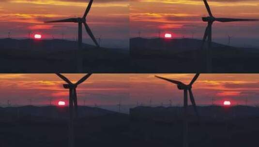 草原夕阳下的大风车高清在线视频素材下载