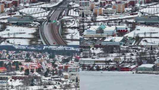4K航拍北欧瑞典于默奥城镇自然雪景高清在线视频素材下载