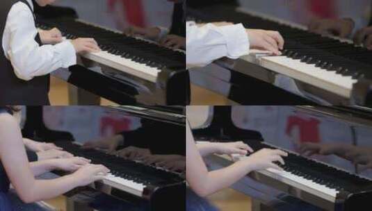 弹钢琴键盘琴键钢琴四手联弹高清在线视频素材下载
