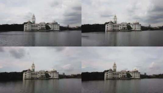 在湖面上的欧式建筑 延迟摄影高清在线视频素材下载