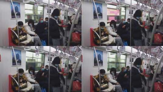地铁带口罩的人固定中景高清在线视频素材下载