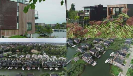 荷兰多德雷赫特市附近的海上住宅高清在线视频素材下载