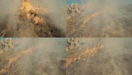 山着火航拍消防火灾高清在线视频素材下载