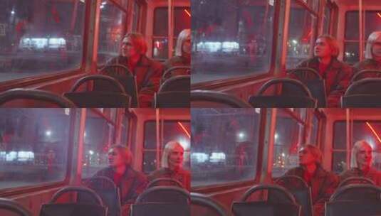 巴士上看向窗外的男性高清在线视频素材下载