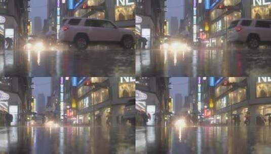 雨滴飘落的街头高清在线视频素材下载