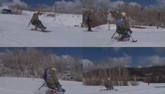 滑雪场里滑雪的运动员高清在线视频素材下载