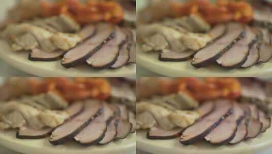 满桌子的肉的特写高清在线视频素材下载