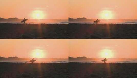 加州文图拉冲浪者日出的剪影高清在线视频素材下载