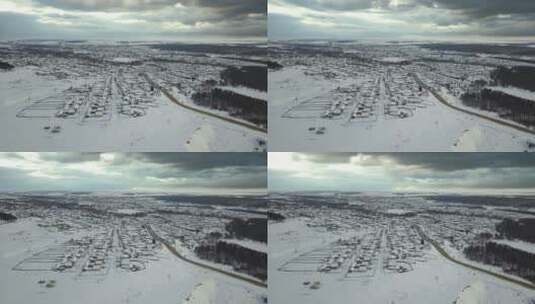 小镇雪后景观航拍高清在线视频素材下载