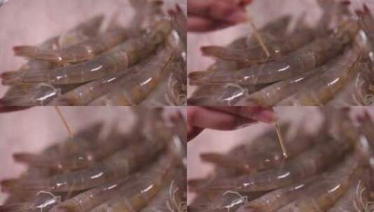 清洗明虾去虾线海白虾高清在线视频素材下载