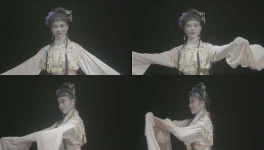 戏曲戏剧花旦演员舞台挥舞水袖LOG高清在线视频素材下载