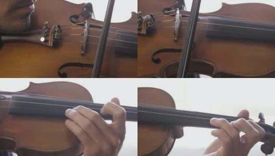 拉小提琴的男子特写高清在线视频素材下载