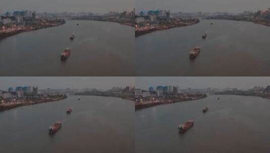 江面上的运货船只高清在线视频素材下载