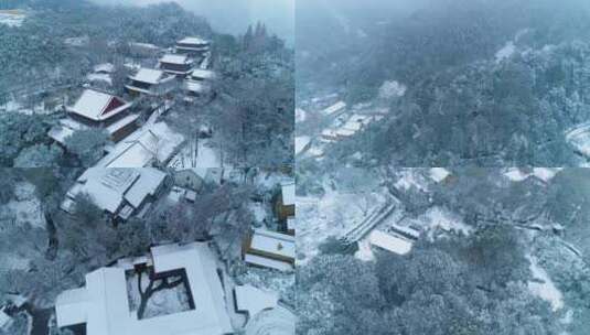 杭州雪中上天竺4K航拍视频高清在线视频素材下载