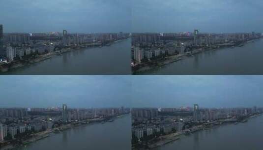 航拍湖北宜昌沿江大道商业高楼高清在线视频素材下载