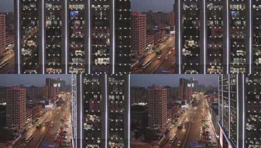 深圳市区现代办公大楼晚上航拍高清在线视频素材下载