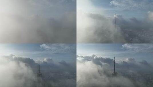 广州塔穿雾环绕航拍高清在线视频素材下载