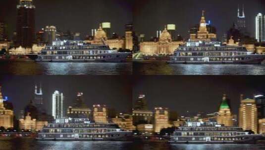 上海外滩·黄浦江船只·繁华夜景4K高清在线视频素材下载