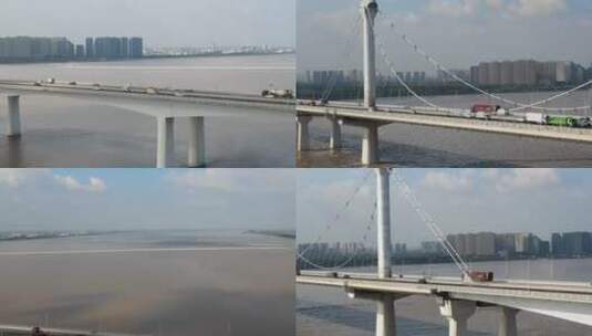 桥梁与钱塘江大潮高清在线视频素材下载