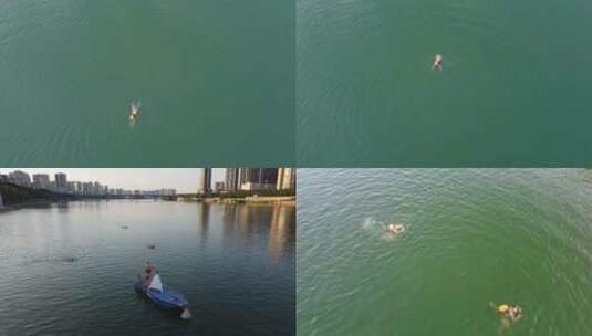 江中游泳的人高清在线视频素材下载