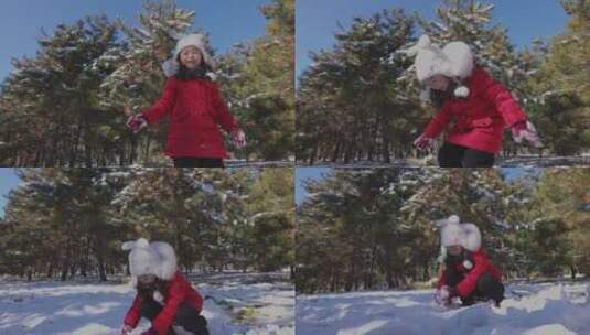 快乐女孩在雪地里玩耍高清在线视频素材下载