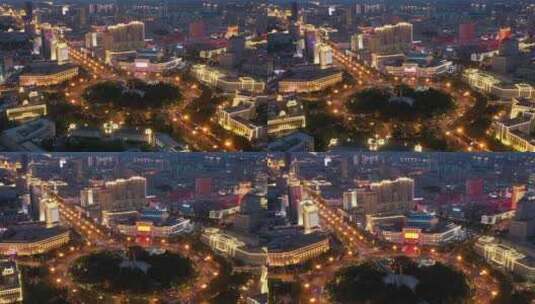 长春人民广场夜景航拍4K视频高清在线视频素材下载